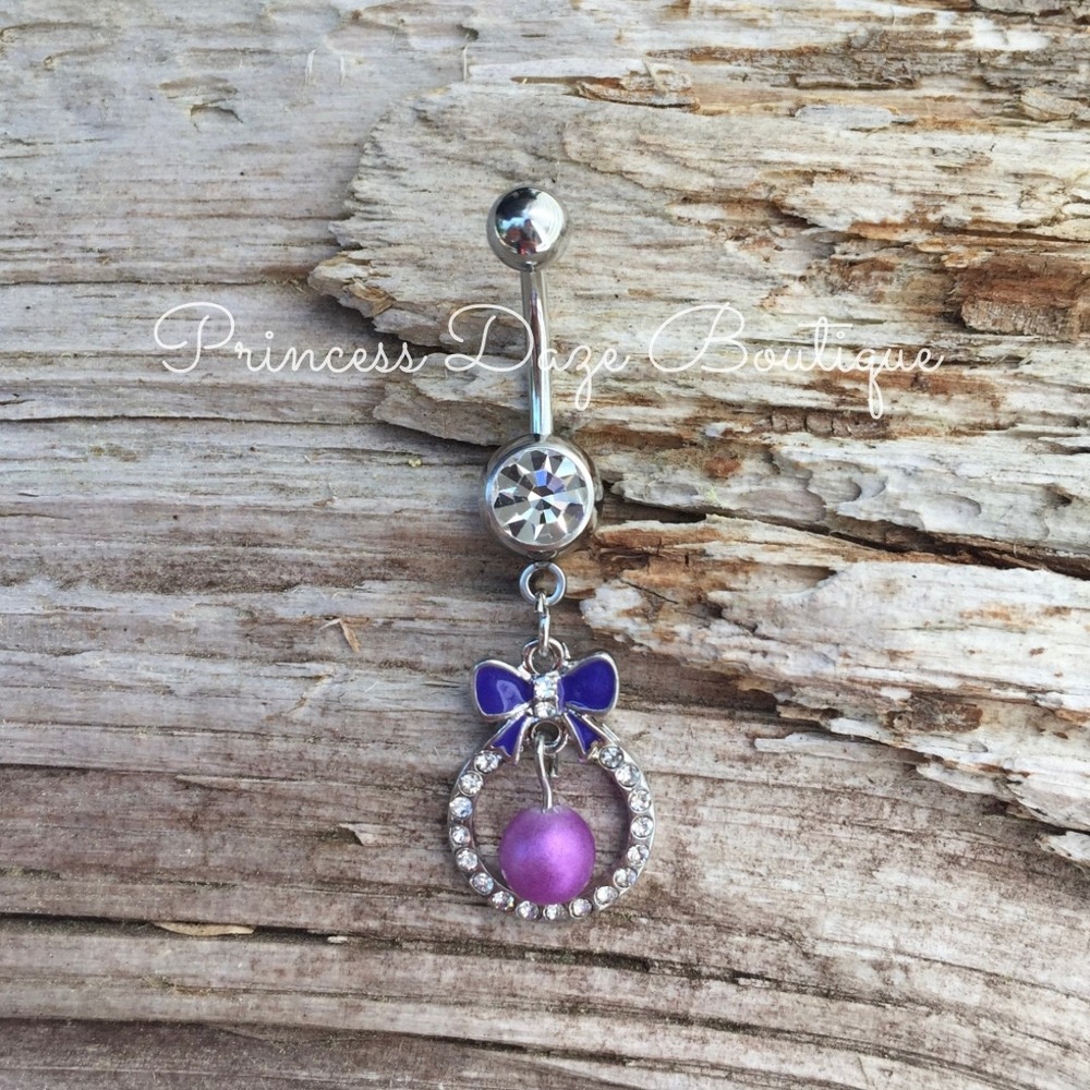 Purple Pearl Bow Belly Button Navel Ring